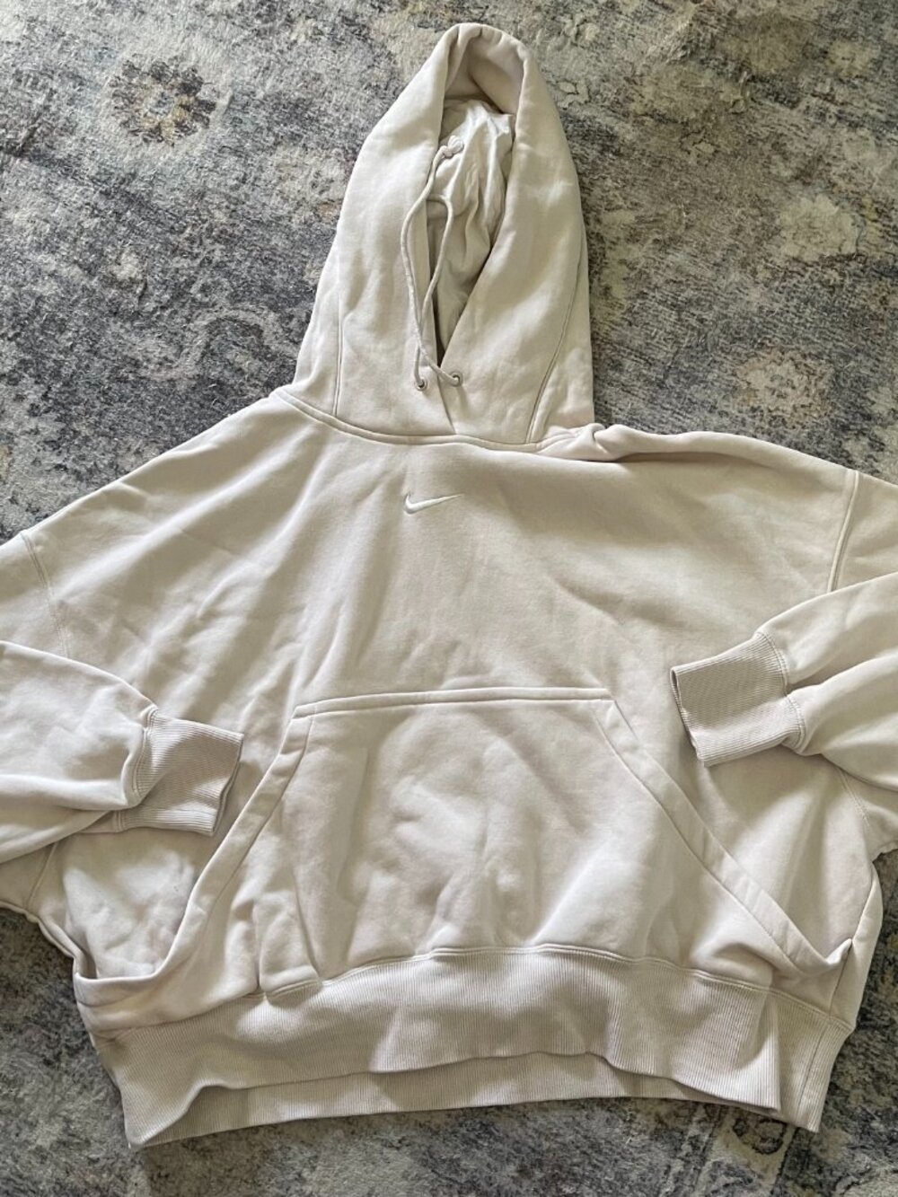 Nike Phoenix Fleece Hoodie Womens Medium Cream Oversized Cropped T3